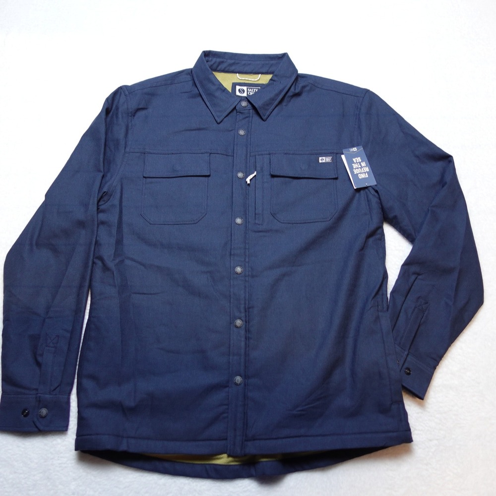 Salty Crew Fathom LS Tech Shacket Mens Large Midnight Navy Fleece Lined NWT